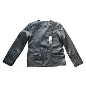 NWT Bottega Venetta Faux Leather Jacket Womens Small Black Cafe Racer Moto